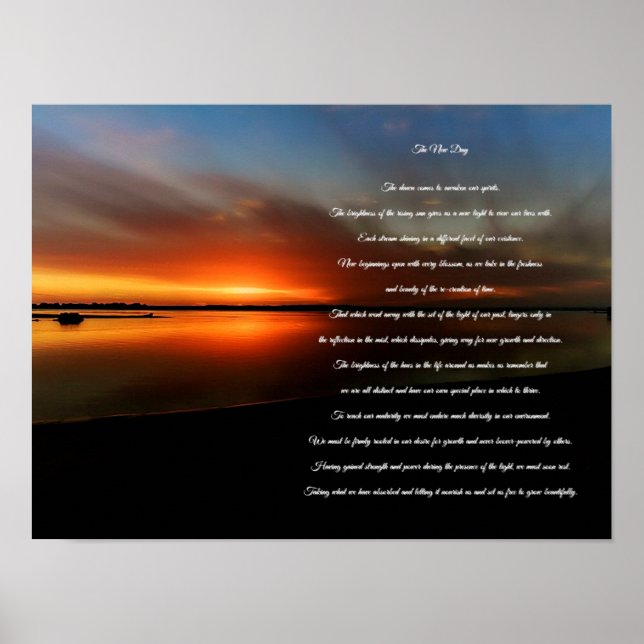 Póster Atardecer en la playa El nuevo día (Frente)
