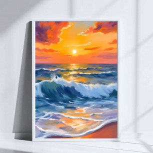 Póster Atardecer en la Playa Hora Dorada Costera