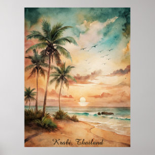 Póster Atardecer en la playa tropical de Krabi Tailandia