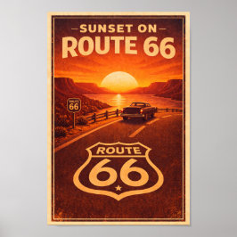 Póster Atardecer en la Ruta 66 Litografía