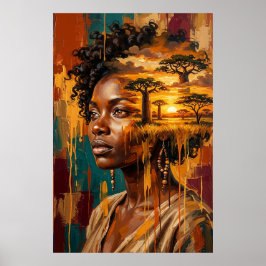 Póster Atardecer en la Sabana Africana Doble Exposición M
