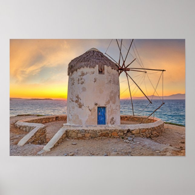 Póster Atardecer en los famosos molinos de viento de Myko (Frente)