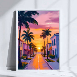 Póster Atardecer en Miami Beach | Acuarela de Océano Flor