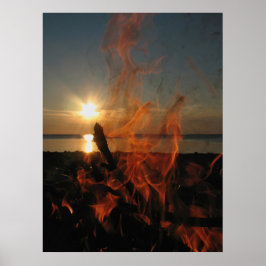 Póster Atardecer en torno a una fogata en Calumet Waterwo