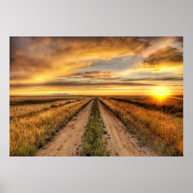 Póster Atardecer en un camino de campo (Frente)