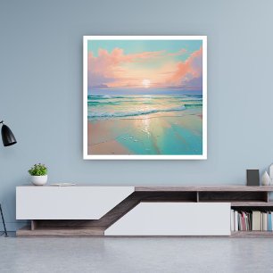 Póster Atardecer en un tranquilo paisaje de playa