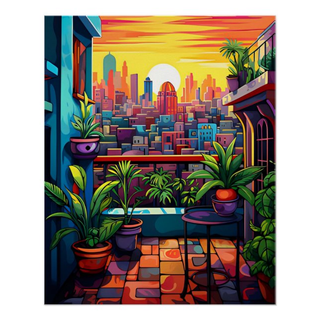 Póster Atardecer en una ciudad al estilo matisse (Anverso)