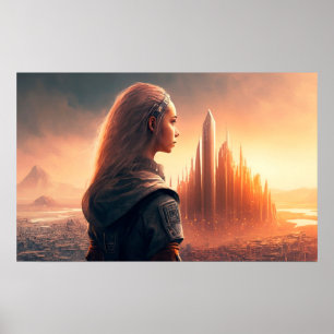 Póster Atardecer en una ciudad del futuro