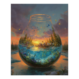 Póster Atardecer Fantasía del Océano en Arte de Esfera de