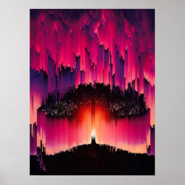 Póster Atardecer Horizonte con Fallo Digital
