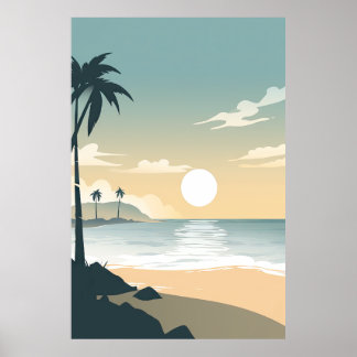 Póster Atardecer minimalista en una playa tropical