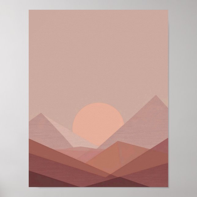 Póster Atardecer minimalista sobre montañas geométricas (Frente)