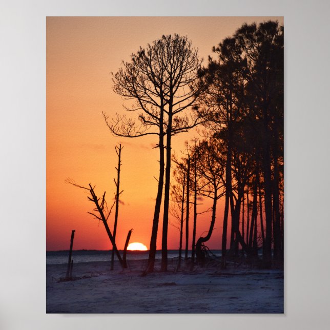 Póster Atardecer naranja en la isla de Dauphin, Alabama (Frente)