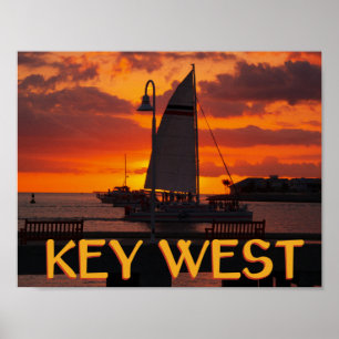 Póster Atardecer occidental clave con barcos