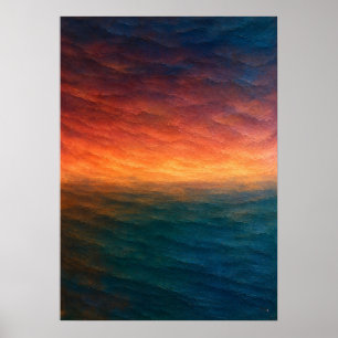 Póster Atardecer Océano Horizonte Abstracto en Naranja y 