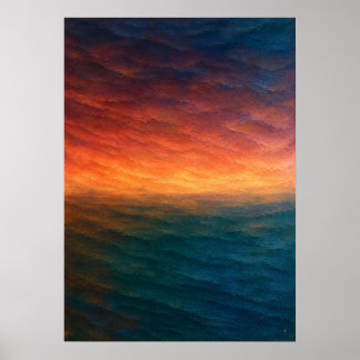 Póster Atardecer Océano Horizonte Abstracto en Naranja y