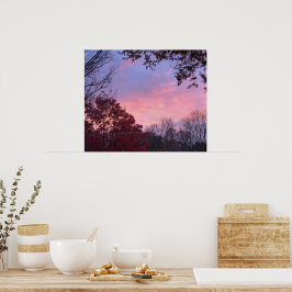 Póster Atardecer otoño sobre árboles hermosos