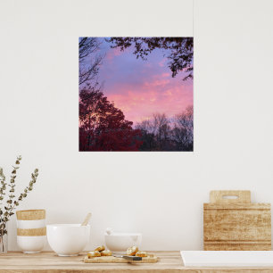 Póster Atardecer otoño sobre árboles hermosos