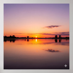 Póster Atardecer pacífico en el lago