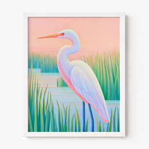 Póster Atardecer Pastel Ombre Garza Blanca
