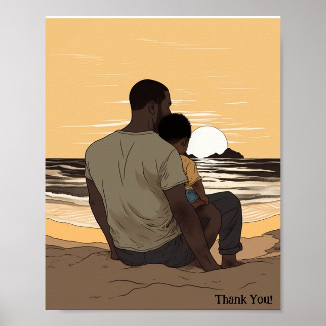 Póster Atardecer personalizado por padre de playa y Poste (Frente)