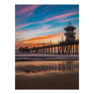 Póster Atardecer por Huntington Beach Pier en California