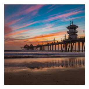 Póster Atardecer por Huntington Beach Pier en California