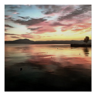 Póster Atardecer Reflejado En La Pintura Del Lago Koycegi
