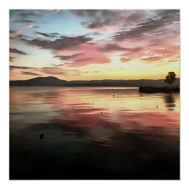 Póster Atardecer Reflejado En La Pintura Del Lago Koycegi (Anverso)