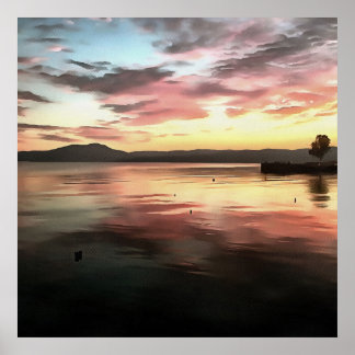 Póster Atardecer Reflejado En La Pintura Del Lago Koycegi