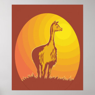 Póster Atardecer Retro de Llama 