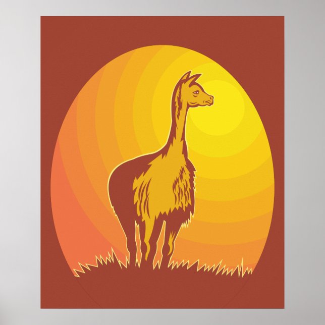 Póster Atardecer Retro de Llama  (Frente)