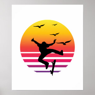 Póster Atardecer retro para patinar, #Skateboarding