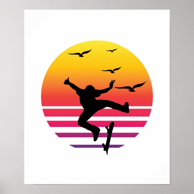 Póster Atardecer retro para patinar, #Skateboarding (Frente)