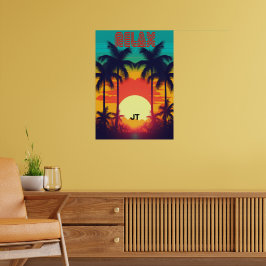 Póster Atardecer Retro Tropical al Estilo de los 80