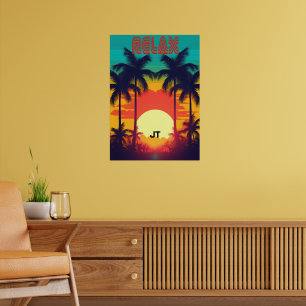 Póster Atardecer Retro Tropical al Estilo de los 80
