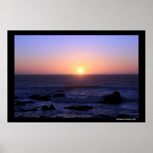 Póster Atardecer rosa y morado sobre el océano