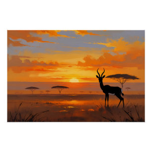 Póster Atardecer Sereno en la Sabana – Arte de Paisaje de