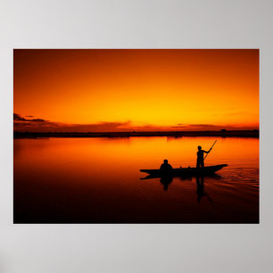 Póster Atardecer, Silueta de Barco Remolino-16497