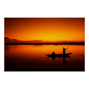 Póster Atardecer, Silueta de Barco Remolino-16497