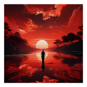 Póster Atardecer sobre aguas calmas - Reflexión sobre el