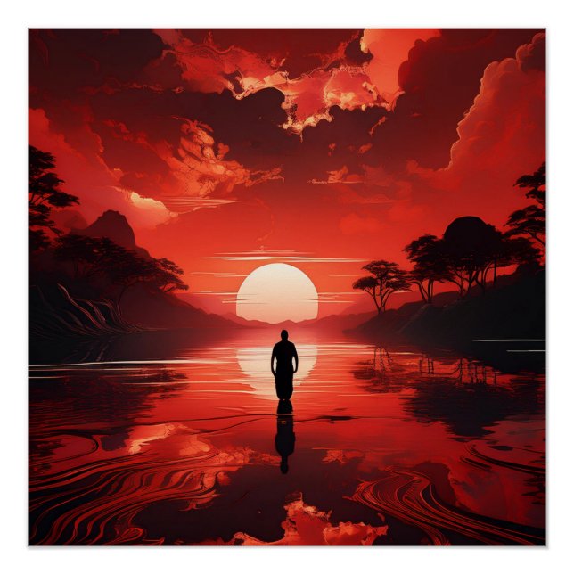 Póster Atardecer sobre aguas calmas - Reflexión sobre el  (Anverso)