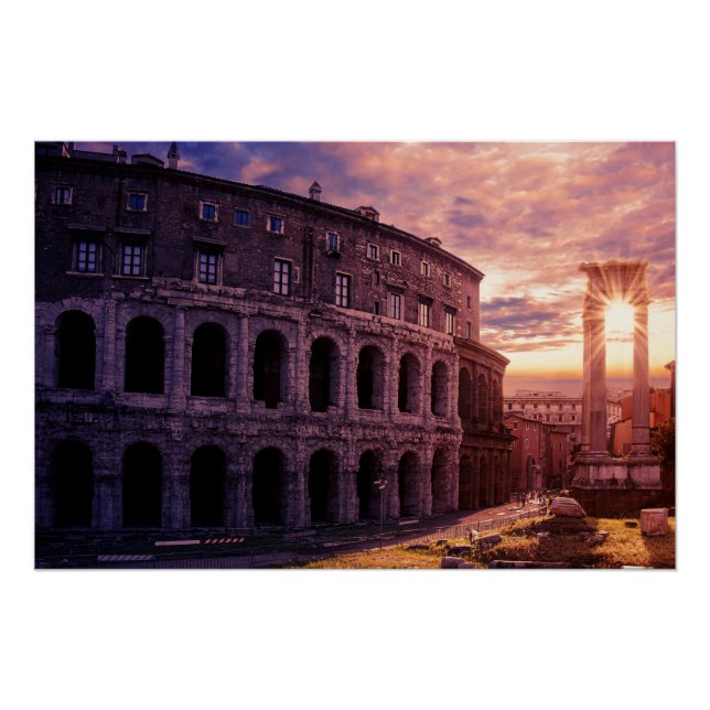 Póster Atardecer sobre el Coliseo de Roma (Anverso)