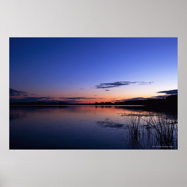 Póster Atardecer Sobre El Lago Wabamun Con Hierba (Frente)