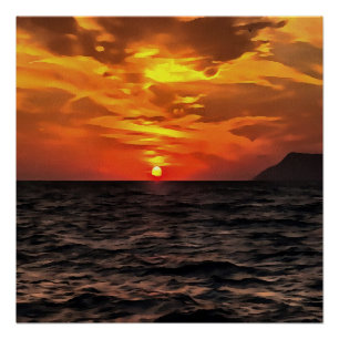 Póster Atardecer Sobre El Paisaje Del Mar Egeo