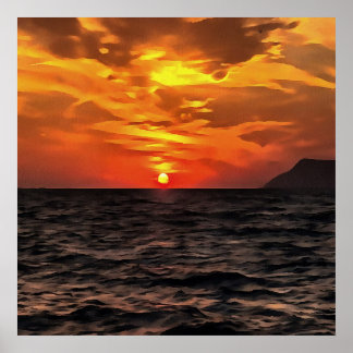 Póster Atardecer Sobre El Paisaje Del Mar Egeo