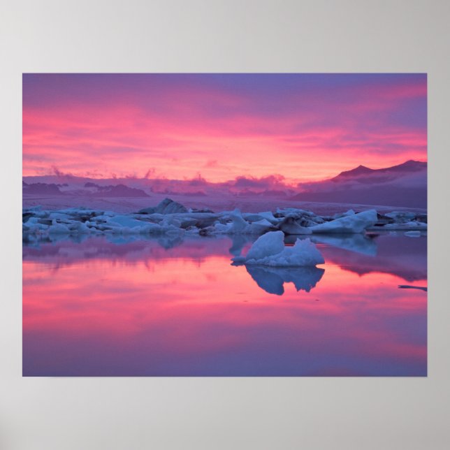 Póster Atardecer sobre la laguna del glaciar de Jokulsarl (Frente)