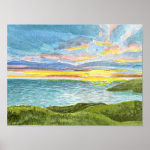 Póster Atardecer sobre la playa de Annestown en Wexford,