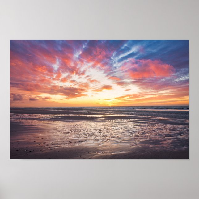 Póster Atardecer sobre la playa y el mar (Frente)