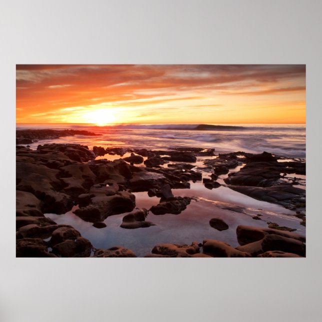 Póster Atardecer sobre las piscinas de marea (Frente)
